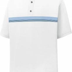 Flash Sale 😍 FootJoy Men's Lisle Chestband Short Sleeve Golf Polo For Men White/lagoon/navy 🔔