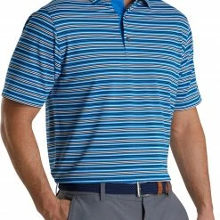 Best Pirce 🎁 FootJoy Men's Stretch Stripe Pique Golf Polo For Men Blue/black 🎁