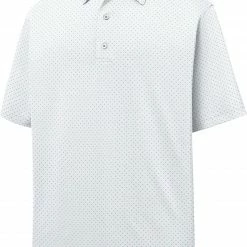 Coupon 👏 FootJoy Men's Stretch Lisle Dot Print Short Sleeve Golf Polo For Men White 🧨