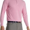 Wholesale 🥰 FootJoy Men's Feeder Stripe Jersey Buttondown Collar Golf Polo For Men Hot Pink/white 👏