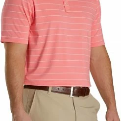 Deals 🔥 FootJoy Men's Lisle Feeder Stripe Self Collar Golf Polo For Men Watermelon/white ❤️