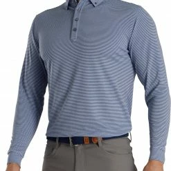 Cheap 🔥 FootJoy Men's Feeder Stripe Jersey Buttondown Collar Golf Polo For Men Navy/sky 🎉
