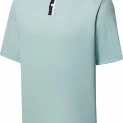 Hot Sale 🔔 FootJoy Men's Solid Stretch Pique With Stripe Placket Knit Golf Polo For Men Sage 🧨