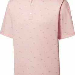 New ⭐ FootJoy Men's School Of Fish Print Lisle Self Collar Golf Polo For Men Pink ⭐
